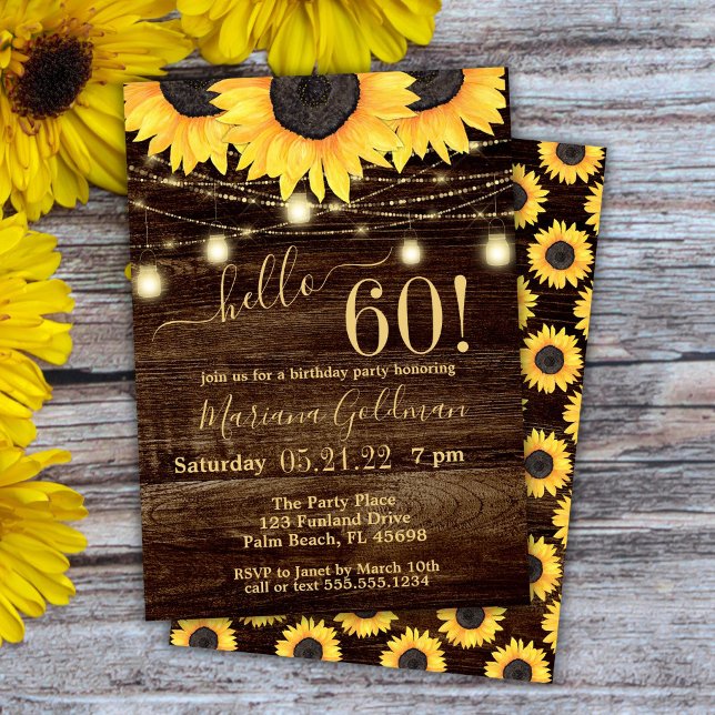 Sunflowers String Lights 60th Birthday Party Invit Invitation (Creator Uploaded)