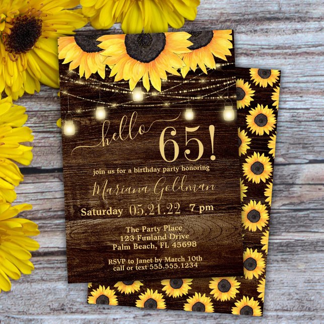 Sunflowers String Lights 65th Birthday Party Invit Invitation (Creator Uploaded)