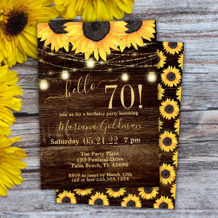Sunflowers String Lights 70th Birthday Party Invit Invitation