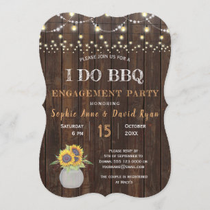 Sunflowers String Lights I DO BBQ Engagement Party Invitation