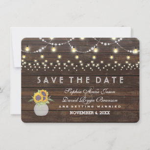 Sunflowers String Lights Old Wood Save The Date