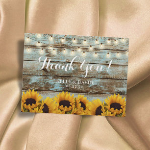 Sunflowers String Lights Vintage Wedding Thank You Postcard