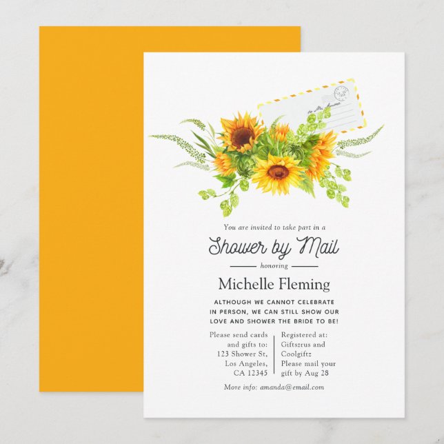 Sunflowers Summer Bridal Shower by Mail Invitation (Front/Back)