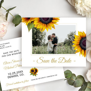 Sunflowers summer rustic save the date wedding announcement postcard