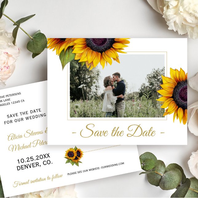 Sunflowers summer rustic save the date wedding announcement postcard (Creator Uploaded)