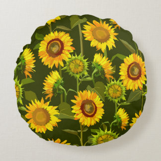 Sunflowers summer seamless pattern round cushion