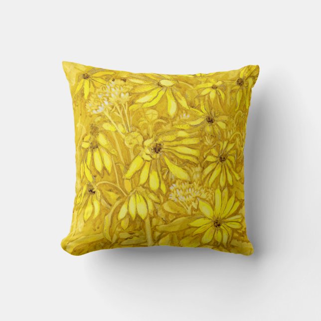 Sunflowers Sunchoke Flowers Golden Yellow Floral Cushion (Front)