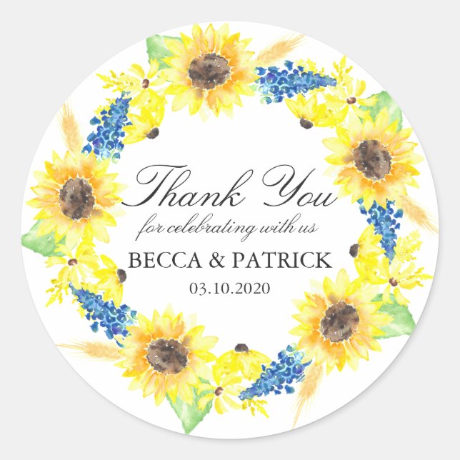 Sunflowers Sunny Summer Wedding Stickers (Front)