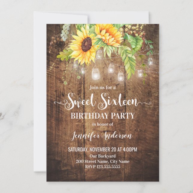 Sunflowers Sweet 16 Invitation (Front)