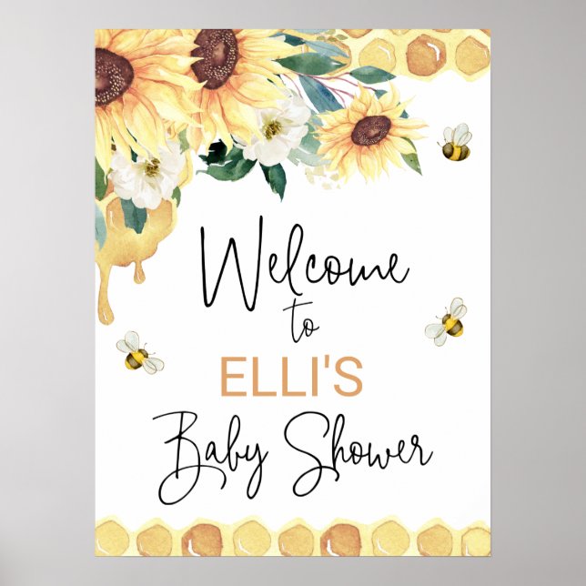 Sunflowers Sweet As Can Bee Baby Shower Welcome  Poster (Front)
