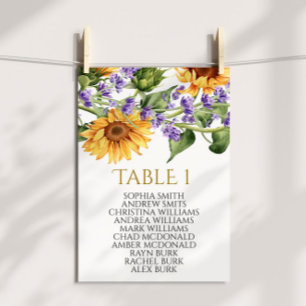 Sunflowers Table Number 1 Seating Chart