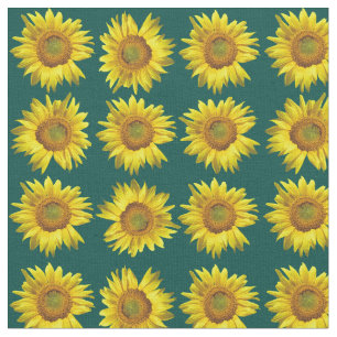 Sunflowers Teal Pattern Sewing Material Fabric