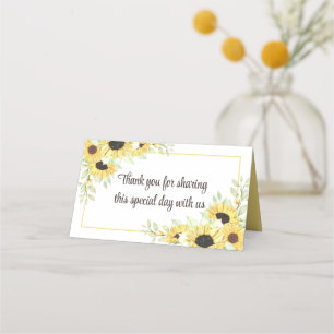 Sunflowers Thank You Watercolor Floral Wedding Place Card