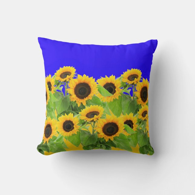 Sunflowers Throw Pillow Ukraine Flag Colours (Front)