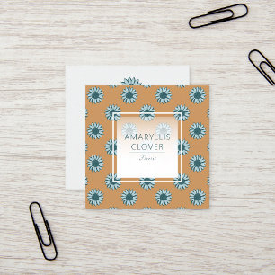 Sunflowers Tiny Blue Orange Floral Square Business Card