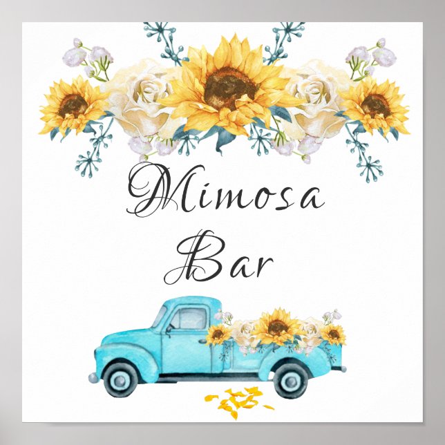 Sunflowers Turquoise Vintage Truck Mimosa Bar Poster (Front)