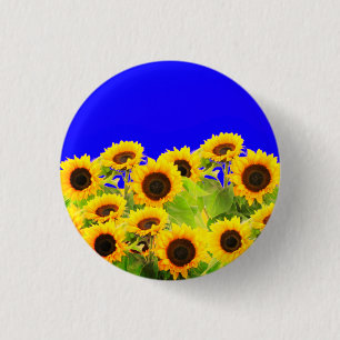 Sunflowers Ukraine Flag Colors Button - Freedom