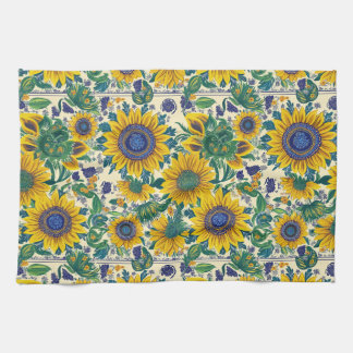 Sunflowers. Ukrainian folk art pattern. Tea Towel