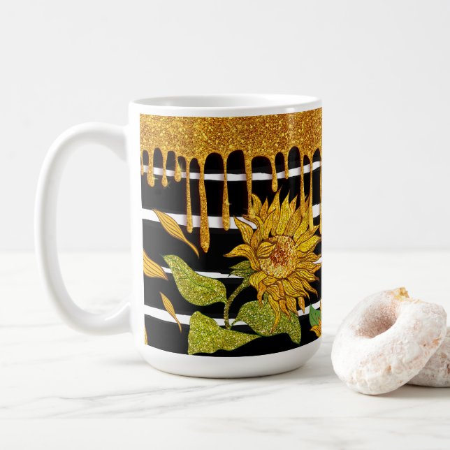 Sunflowers Unique and Whimsical Coffee Mug (With Donut)