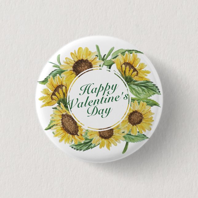 Sunflowers Valentine's Day Floral Frame Pin Button (Front)