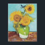Sunflowers Vincent van Gogh<br><div class="desc">Sunflowers (1888)  Vincent van Gogh. Still life on a blue background. A bright bouquet of sunflower flowers stand in a vase. Reproduction of famous works of art  images in the public domain.</div>