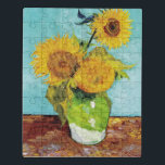 Sunflowers Vincent van Gogh  Jigsaw Puzzle<br><div class="desc">Sunflowers (1888)  Vincent van Gogh. Still life on a blue background. A bright bouquet of sunflower flowers stand in a vase. Reproduction of famous works of art  images in the public domain.</div>