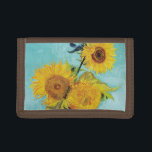 Sunflowers Vincent van Gogh  Trifold Wallet<br><div class="desc">Sunflowers (1888)  Vincent van Gogh. Still life on a blue background. A bright bouquet of sunflower flowers stand in a vase. Reproduction of famous works of art  images in the public domain.</div>