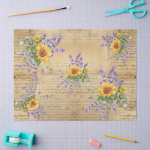 Sunflowers Vintage Parchment Background Decoupage Tissue Paper
