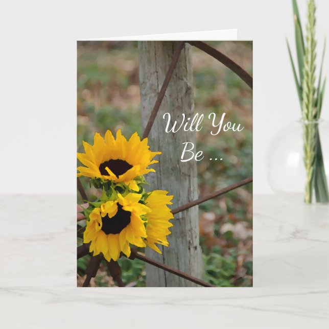 Sunflowers Wagon Wheel Will You Be My Bridesmaid Invitation (Front)