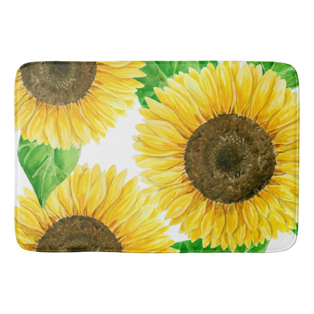 Sunflowers watercolor bath mat (Front)