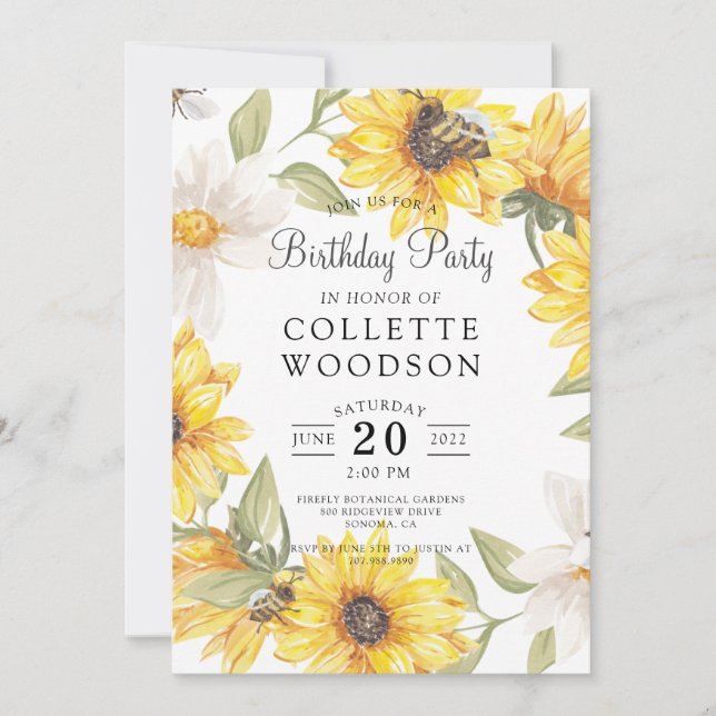 Sunflowers Watercolor Birthday Party   Invitation (Front)