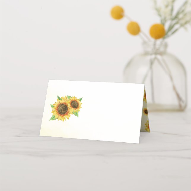 Sunflowers Watercolor Blank Place Cards (Front)