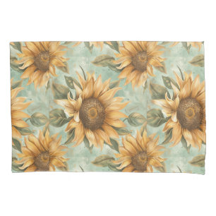 Sunflowers Watercolor Blue Background Pillowcase
