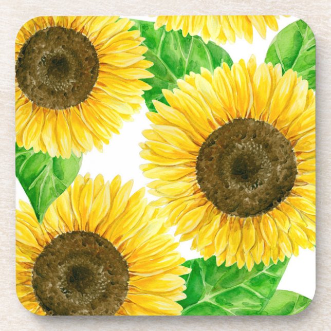 Sunflowers watercolor coaster (Front)
