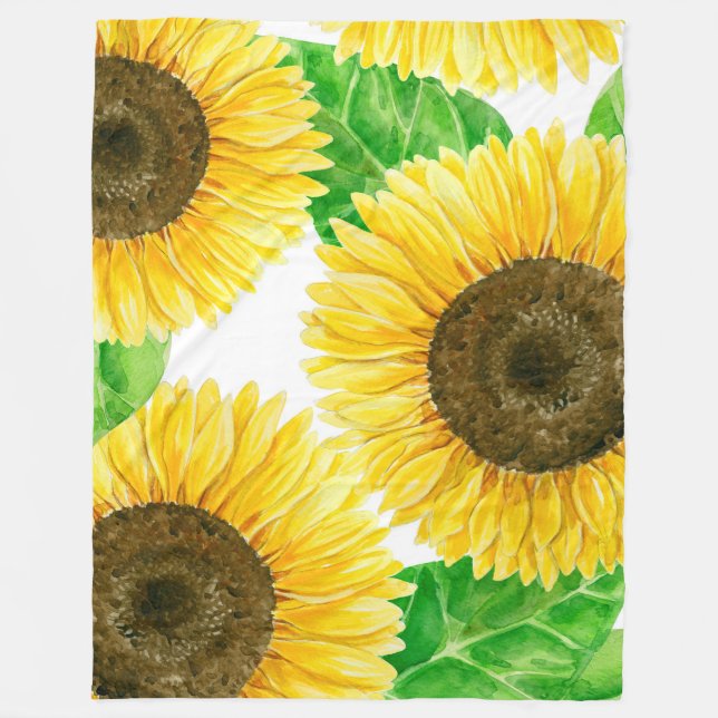 Sunflowers watercolor fleece blanket (Front)