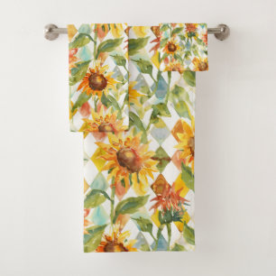 Sunflowers Watercolor floral Bath Towel Set