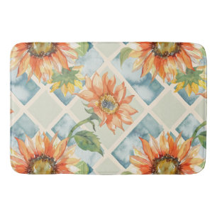 Sunflowers Watercolor floral pattern Bath Mat