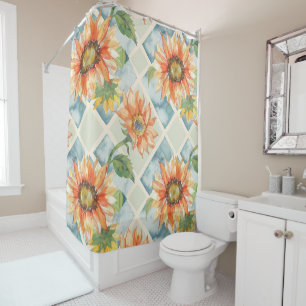 Sunflowers Watercolor floral pattern Shower Curtain