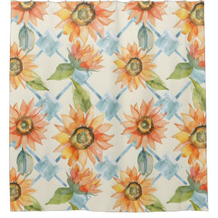 Sunflowers Watercolor floral pattern Shower Curtain