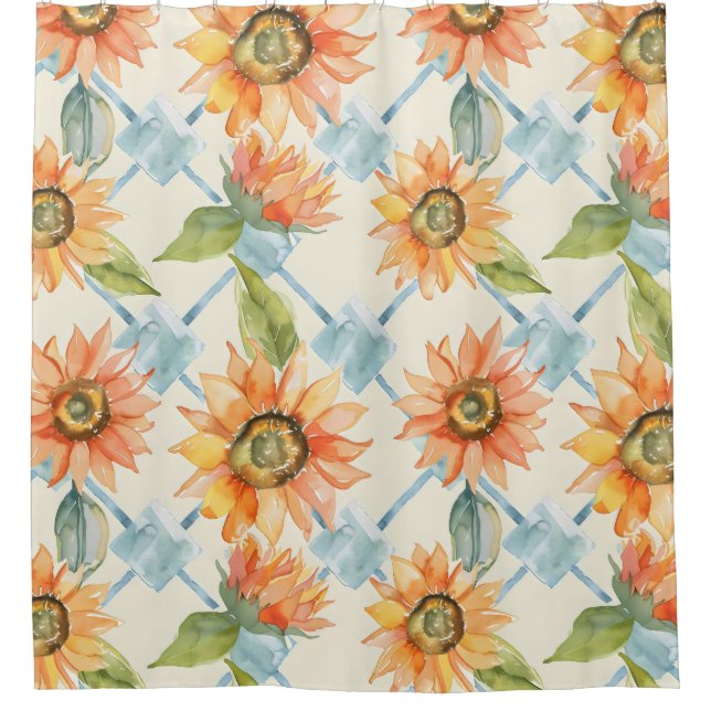 Sunflowers Watercolor floral pattern Shower Curtain (Front)