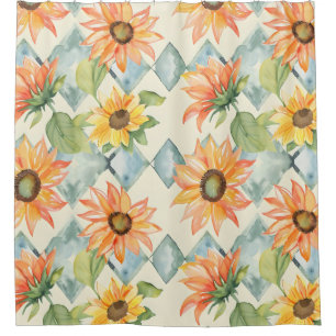 Sunflowers Watercolor floral pattern Shower Curtain
