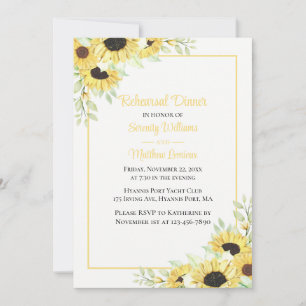 Sunflowers Watercolor Floral Rehearsal Dinner Invitation