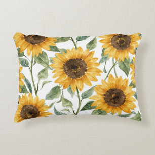 Sunflowers Watercolor Floral Yellow Painting Decorative Cushion