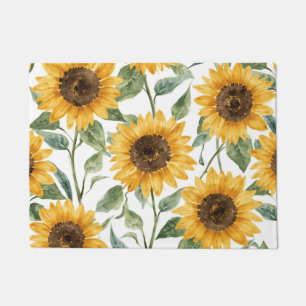 Sunflowers Watercolor Floral Yellow Painting Doormat