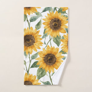 Sunflowers Watercolor Floral Yellow Painting Hand Towel