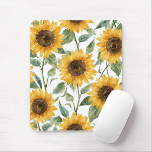 Sunflowers Watercolor Floral Yellow Painting Mouse Pad