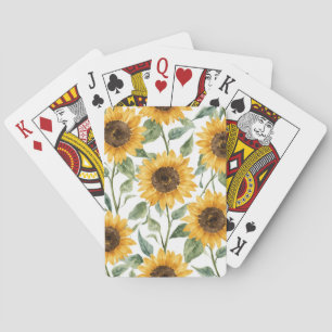 Sunflowers Watercolor Floral Yellow Painting Playing Cards