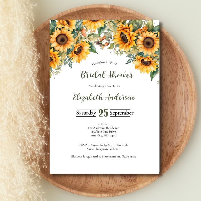 Sunflowers Watercolor Florals Bridal Shower Invitation (Sunflowers Rustic Country Bridal Shower Invitation)