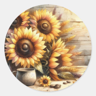 Sunflowers Watercolor Painting Classic Round Sticker