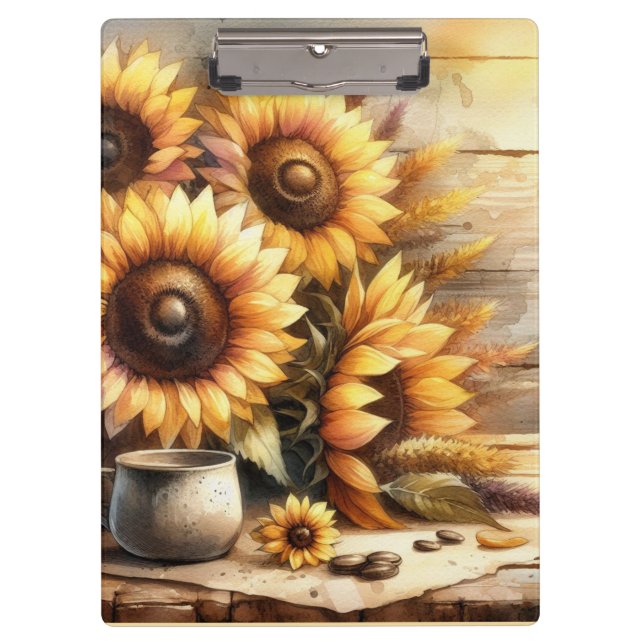 Sunflowers Watercolor Painting Clipboard (Front)